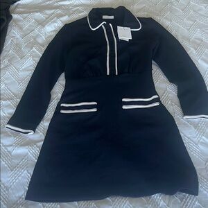 Sandro Black Dress with White Accents